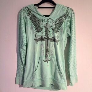 Mint Green Affliction Hoodie ~ Lace Long Sleeve